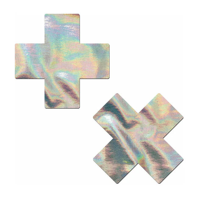 Holographic Crosses Pasties Silver