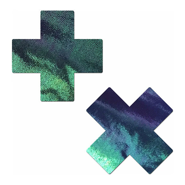 Liquid Black Opal Iridescent Cross Nipple Pasties