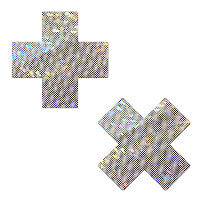 Shattered Glass Disco Ball Glitter White Cross Nipple Pasties