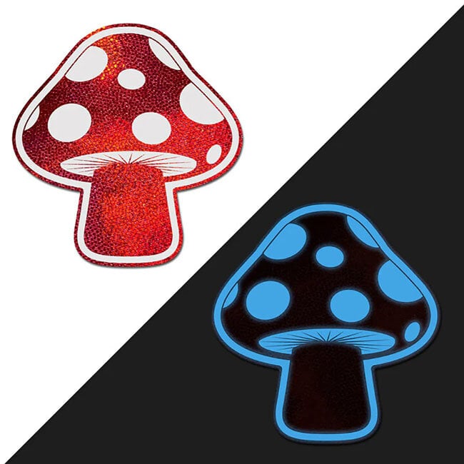 Shiny Red and White Glow-in-the-Dark Mushroom Nipple Pasties