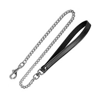 30 inch Chain Leash with Leather Loop, Black