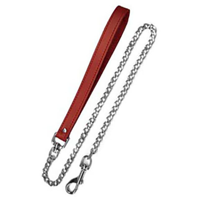 30 inch Chain Leash with Leather Loop, Red