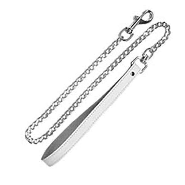 30 inch Chain Leash with Leather Loop, White