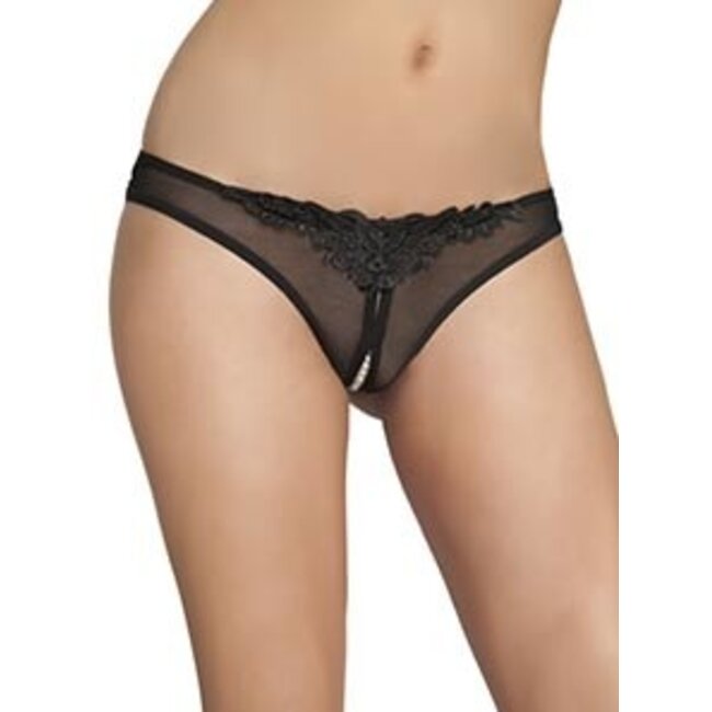 Crotchless Thong with Pearls 2066, Black size 3X/4X