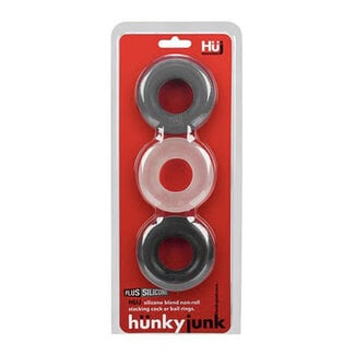 Hunkyjunk Huj Cock Ring 3-pack, Tar Multi
