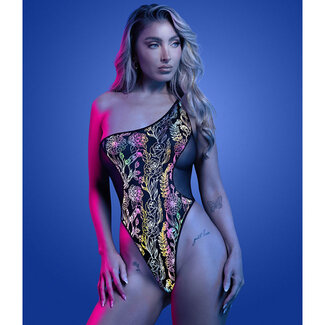 Glow Luminescent Floral Print One-Shoulder Teddy GL2543