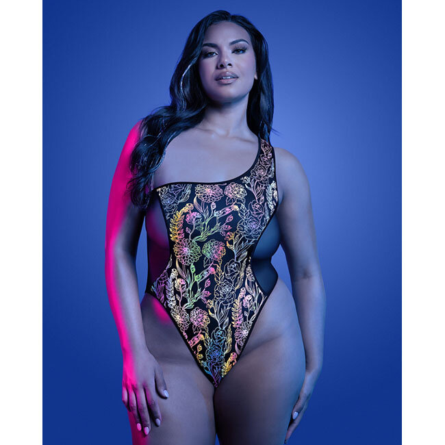Glow Luminescent Floral Print One-Shoulder Teddy GL2543