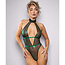 Emerald Shimmer Mesh Halter Teddy, Green