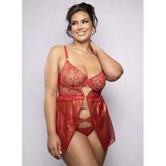 Ruby Shimmer Lace & Mesh Babydoll 2546, Red