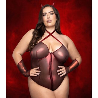 Raising Hell Zip Halter Teddy 3 pc Set, Red 2520