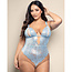 Opulence Split Pearl Cup Teddy w/ Pearl String Crotch 2639, Light Blue