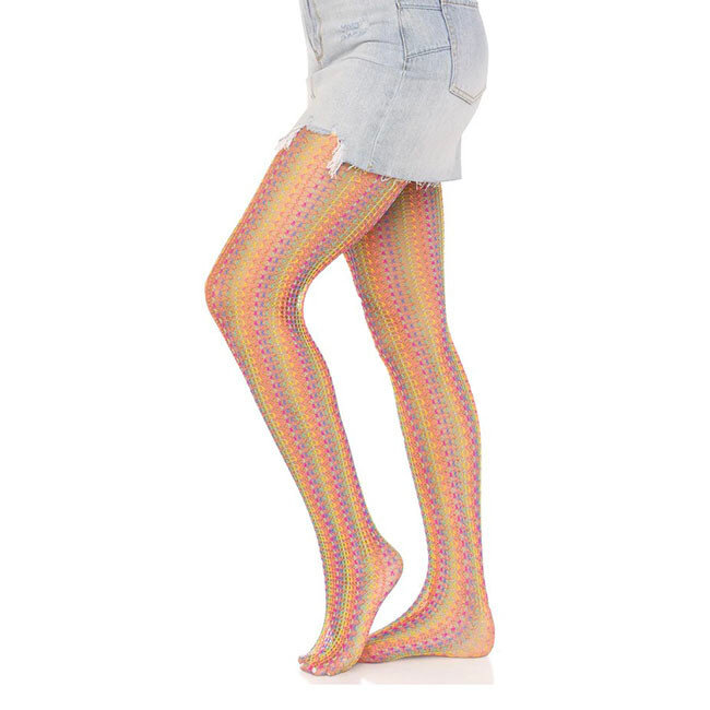 Rainbow Crochet Net Tights 9732