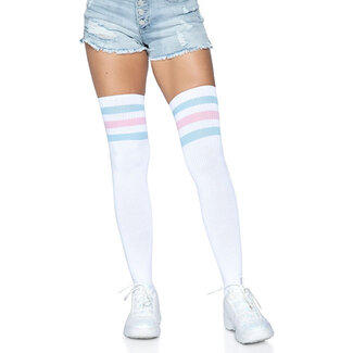 Athletic Thigh High Stockings 6605, Pink and Blue