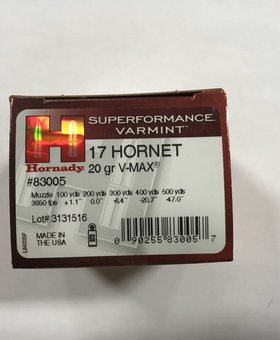Hornady 17 hornet 20 gr v-max superformance
