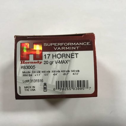 Hornady 17 hornet 20 gr v-max superformance