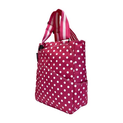 Maggie Mather Tennis Tote Fushia/White Dots