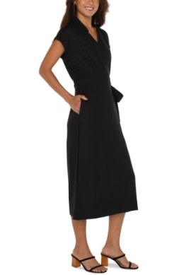 LIVERPOOL LIVERPOOL BLK COLLARED WRAP DRESS