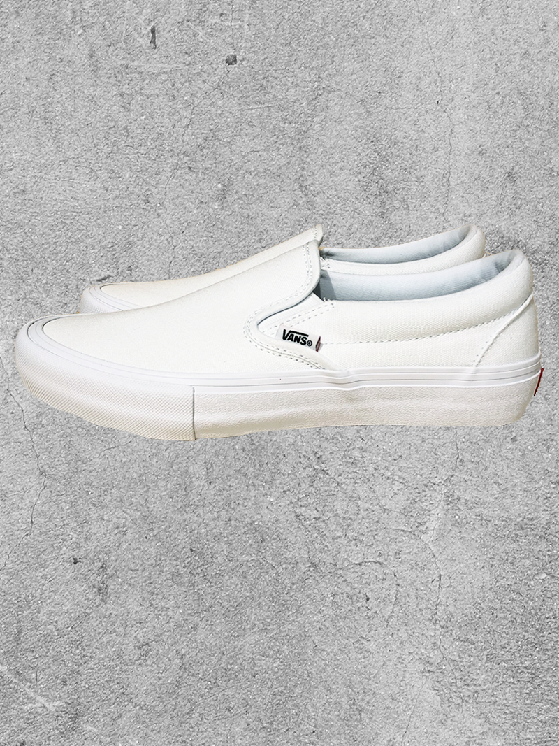 vans slip on pro white white