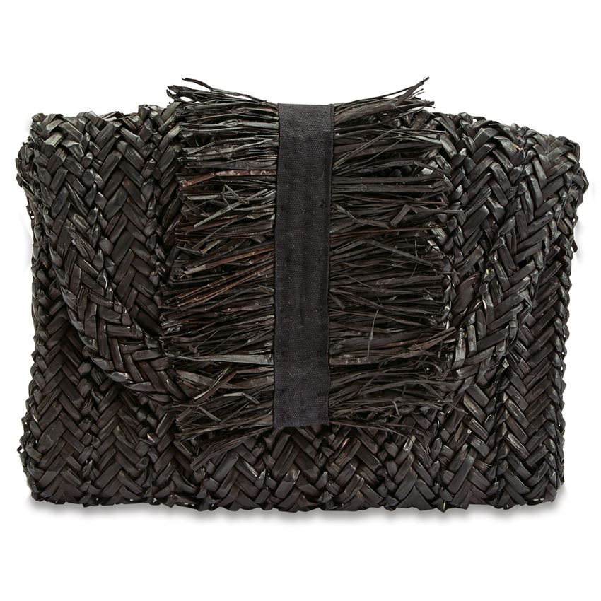 Clutch Grosgrain Fringe Seagrass Bag In Black