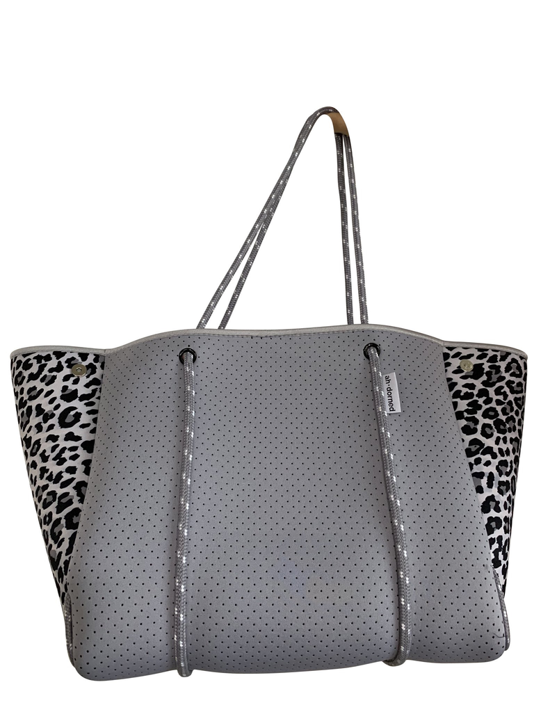 Tote Bag Grey Perforated With Leopard Sides