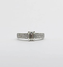 American Jewelry 18k White Gold & Platinum .95ct-Ctr I/VS1 GIA 1.25ctw Emerald Cut & Round Brilliant Diamond Engagement Ring (Size 7)