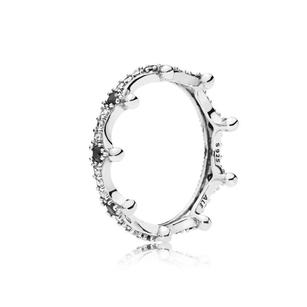 Pandora Retired - PANDORA Ring, Enchanted Crown, Clear CZ & Black Crystals - Size 56
