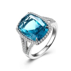 Lafonn Lafonn 10.26ctw Halo Ring, Simulated Diamonds & Paraiba Tourmaline, Sterling Silver