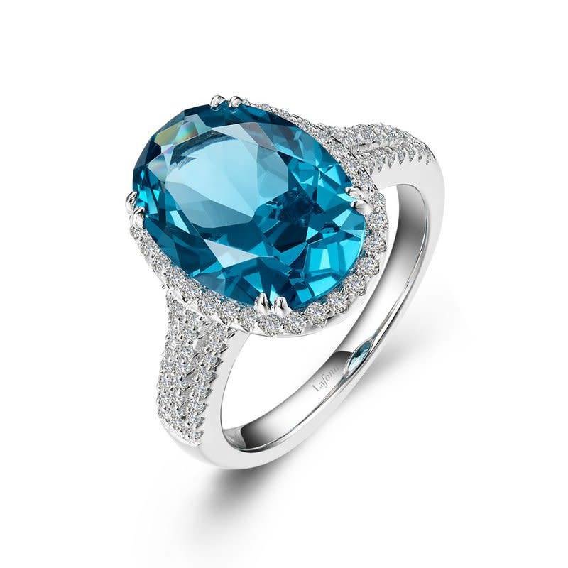 Lafonn Lafonn Halo Ring, Simulated Diamonds & Paraiba Tourmaline 6.63ctw, Sterling Silver