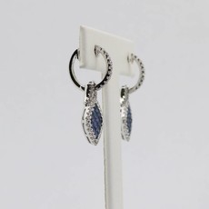 American Jewelry 18k White Gold .98ct Princess Cut Blue Sapphire & .66ctw Diamond Dangle Earrings