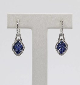 American Jewelry 18k White Gold .98ct Princess Cut Blue Sapphire & .66ctw Diamond Dangle Earrings