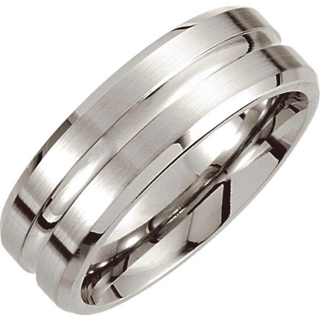 American Jewelry Cobalt Satin Grooved w/Beveled Edges Wedding Band