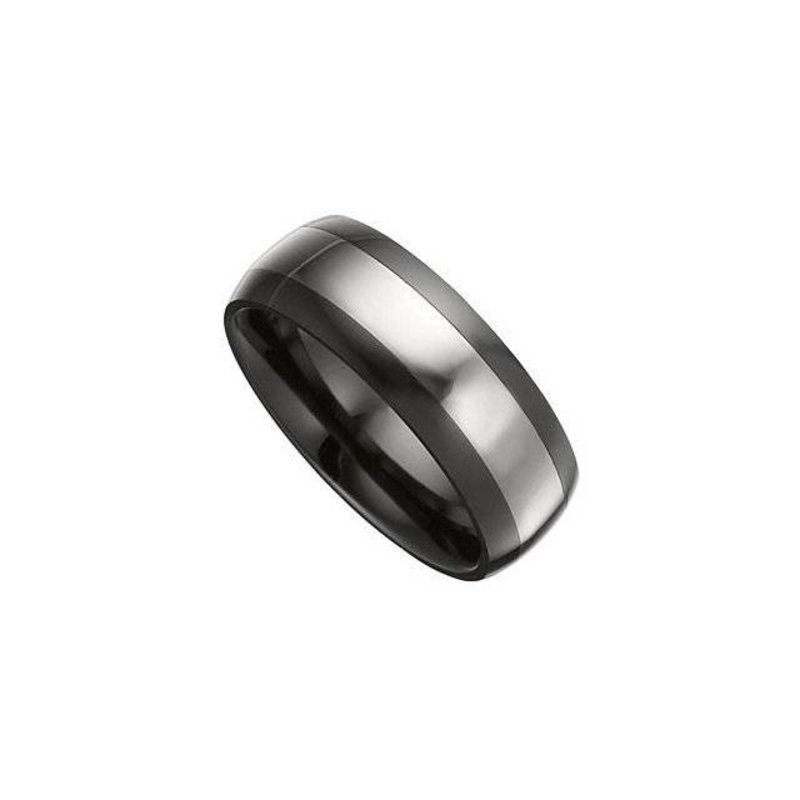 American Jewelry Black Ceramic & Tungsten Inlay 8mm Domed Gents Wedding Band (Size 10)