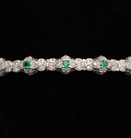 American Jewelry 14k White Gold 1.49ctw Round Emerald & 1.52ctw Diamond 7" Ladies Bracelet