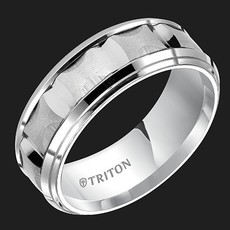 American Jewelry White Tungsten 8mm Gents Triton Wedding Band (Size 10)