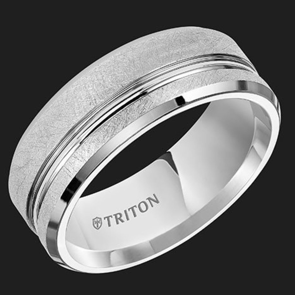 American Jewelry White Tungsten 8mm Gents Triton Wedding Band (Size 10)