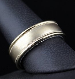 American Jewelry 14k Two-Tone Yellow/White Gold ArtCarved 8mm Inside-Out Men's Wedding Band (Size 10)