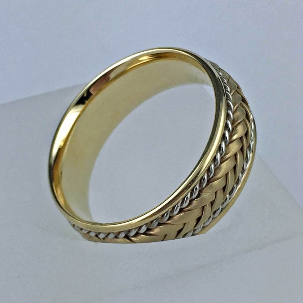 American Jewelry 14k Two-Tone Yellow/White Gold Woven Men's Wedding Band (Size 11.5)