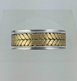 American Jewelry 14k Two-Tone Yellow/White Gold Men's 7.65mm Braid Inlay Flat Edge Wedding Band Ring (Size 10)