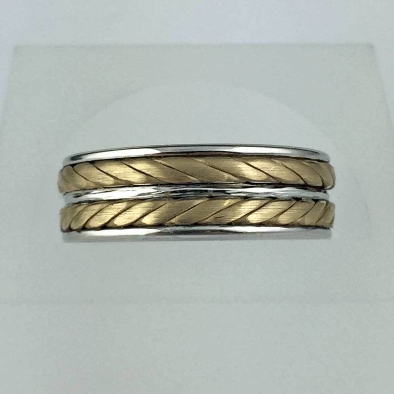 American Jewelry 14k Two-Tone Men's 7mm Double Rope Inlay Wedding Band