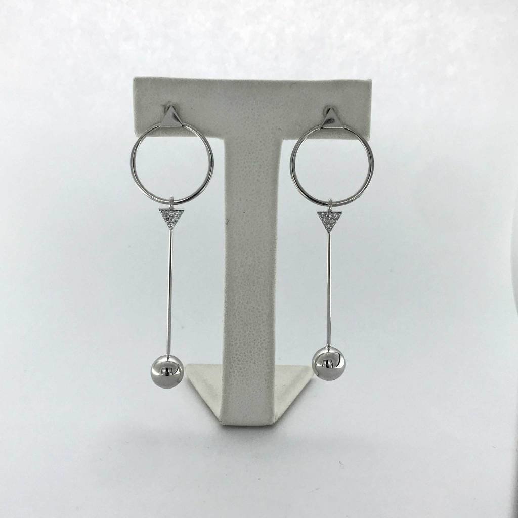 14k White Gold .10ctw Diamond Triangle Door Knocker Pendulum Dangle Earrings