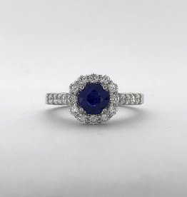 American Jewelry 14k White Gold .85ctw Diamond .98ct Sapphire Halo Ring (Size 6.5)