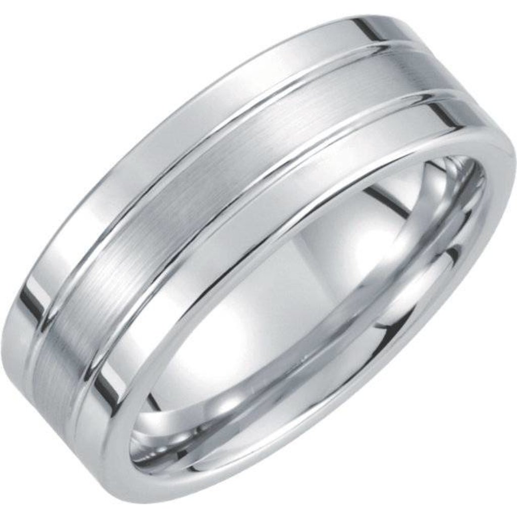 American Jewelry White Tungsten 8.3mm Flat Ridge Satin/Polished Mens Band Size 8.5