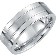 American Jewelry White Tungsten 8.3mm Flat Ridge Satin/Polished Mens Band Size 8.5