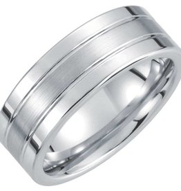 American Jewelry White Tungsten 8.3mm Flat Ridge Satin/Polished Mens Band Size 8.5