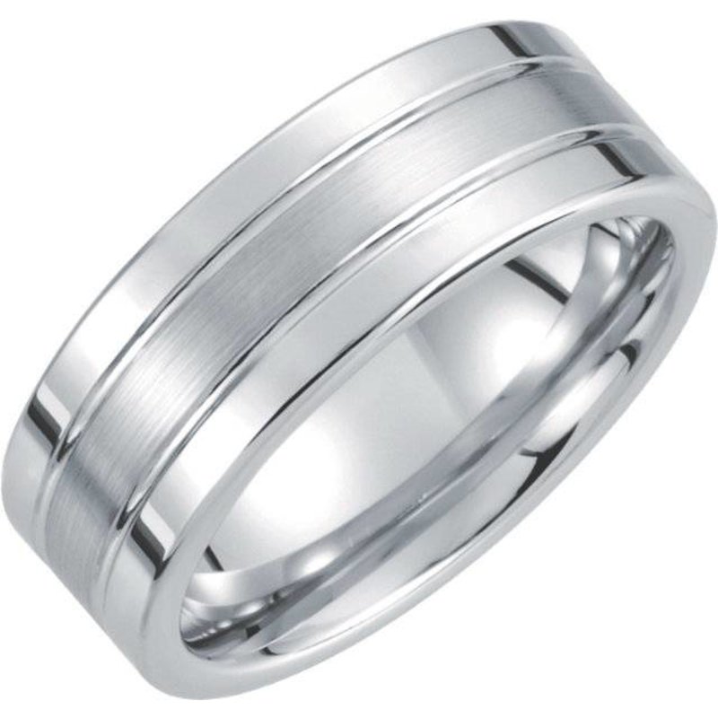 American Jewelry White Tungsten 8.3mm Flat Ridge Satin/Polished Mens Band Size 8.5