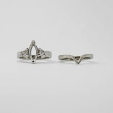 American Jewelry 14k White Gold 1/3ctw Trillion Cut Diamond Engraved Semi Mount Engagement Wedding Set (Size 6)