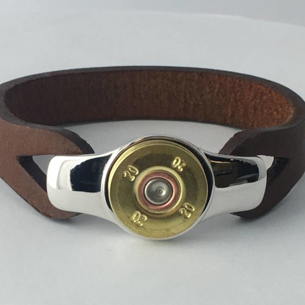 American Jewelry IBGoodman 20 Gauge Shell Brown Leather Bracelet - 7.5 inch (Medium)