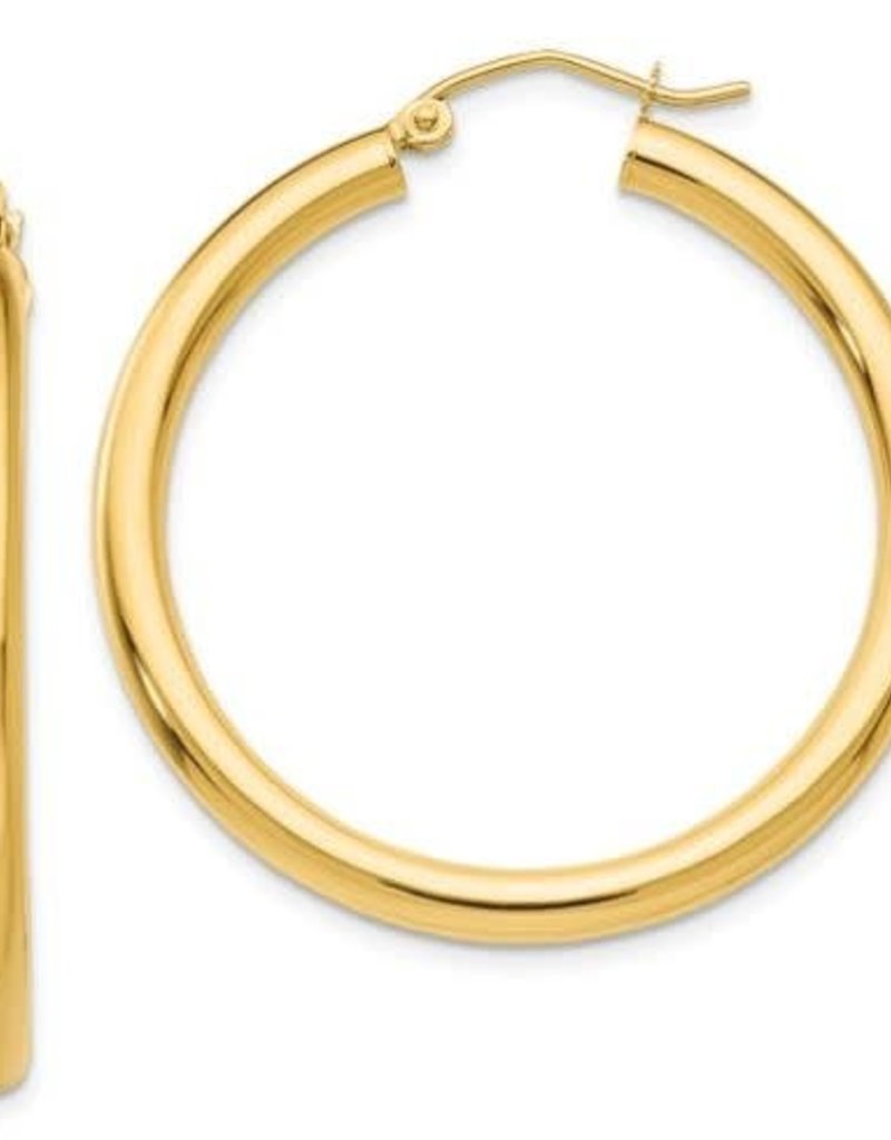 14k Yellow Gold Tube Hoop Earrings (35mm) Lightweight American Jewelry