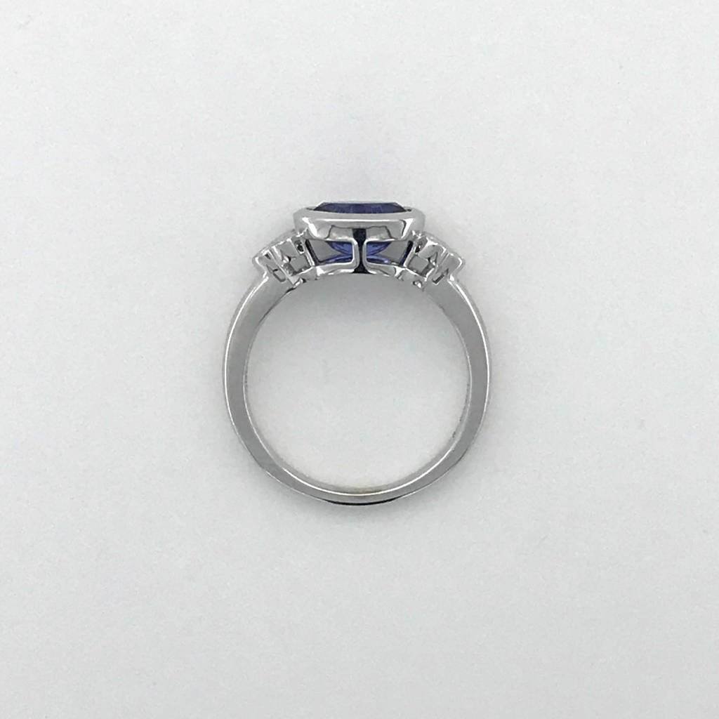 American Jewelry 14k White Gold 1.68ct Ceylon Oval Sapphire .08ctw Diamond Bezel Engagement Ring