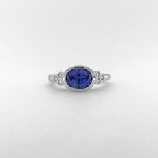 American Jewelry 14k White Gold 1.68ct Ceylon Oval Sapphire .08ctw Diamond Bezel Engagement Ring